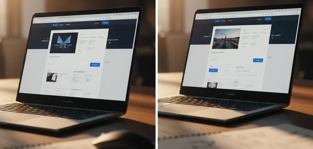 Comparaison entre design web généré par IA et design optimisé UX avec intervention humaine